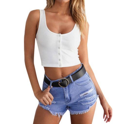 Boho Crop Top Button Vest Halter Casual - Image 2