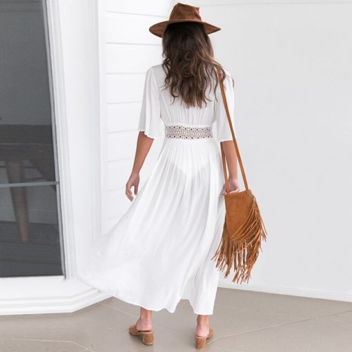 See Through Crochet Lace White Beach Dress - Image 5