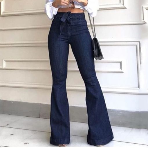 High-waisted flare jeans with lace-up detail in light wash, perfect for casual outfits.