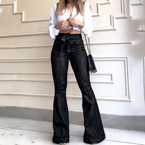 High-Waisted Flare Jeans with Lace-Up Detail - Image 3