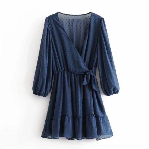 Ruffles Lace Chiffon Mini Beach Dress - Three Quarter Sleeve - Image 8