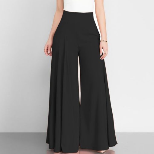 Women Elegant High Waist Wide Leg Pants Spring Vintage Flare Trousers Casual Solid Zipper Pantalon Female Palazzo - Image 4