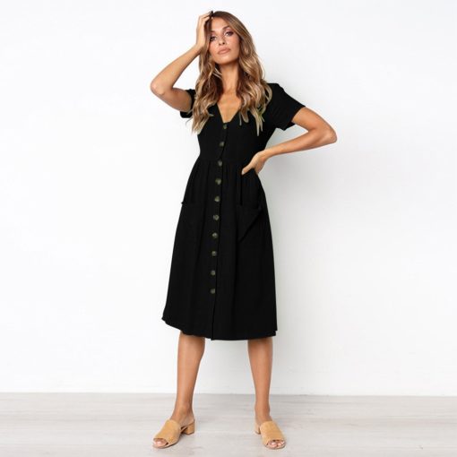 Causal Pockets Beach Cotton Dress - Image 4