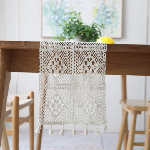 Vintage Table Flag Lace Crochet Hollow Polyester Cotton Tassel Placemat - Image 3