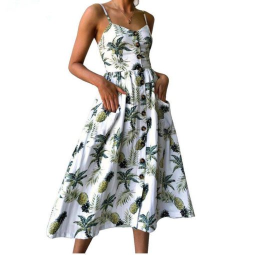 Vintage Sexy Bohemian Floral Tunic Beach Dress Sundress Pocket - Image 2