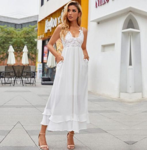 Lace Shoulder Strap Long Skirt Bohemian Dress - Image 3