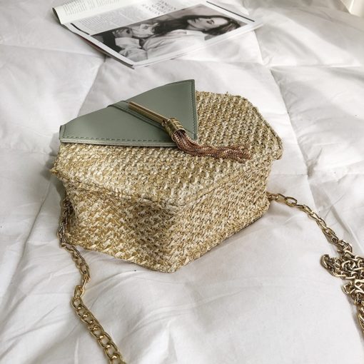 Hexagon Bohemian Straw + Leather Handbag - Image 4