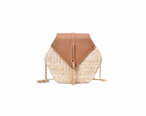 Hexagon Bohemian Straw + Leather Handbag - Image 10