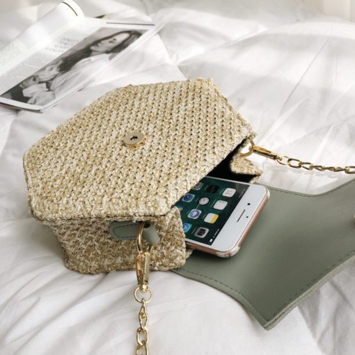 Hexagon Bohemian Straw + Leather Handbag - Image 6