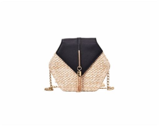 Hexagon Bohemian Straw + Leather Handbag - Image 7