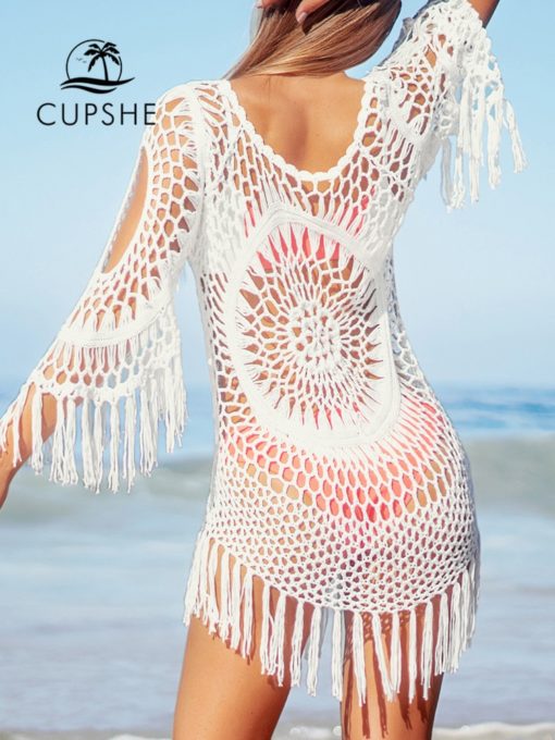 Crochet Bikini Cover Up with Fringe - Image 2