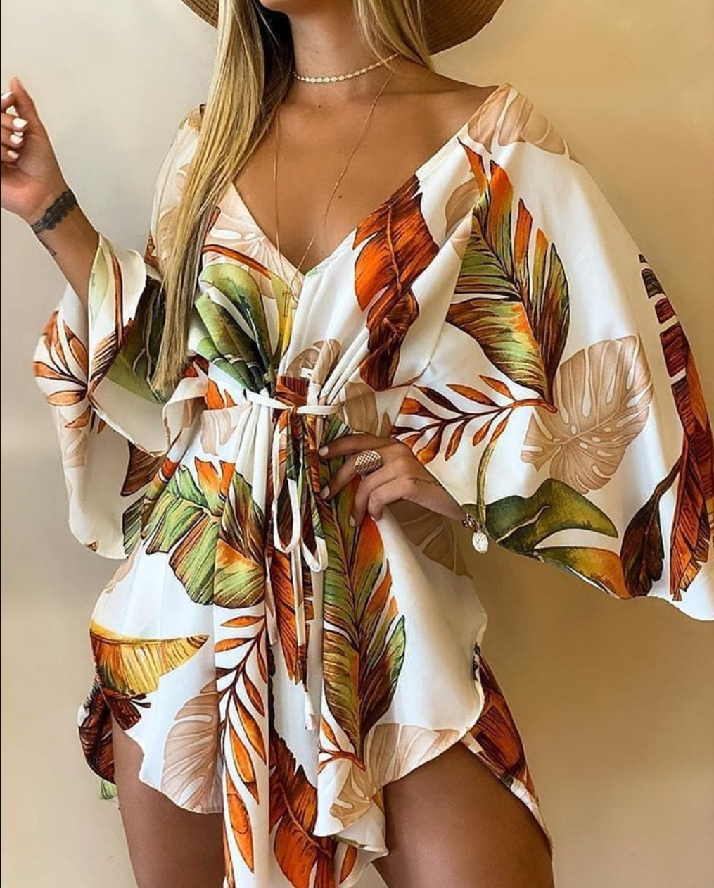 tropical print mini dress